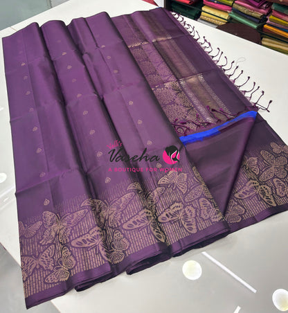 Pure Soft Silk Saree  - Dark Purple Shade - VVPSS094