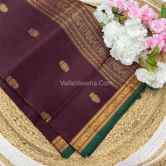 Pure Silk Cotton Saree - Retta Mayil Design - Dark Brownish Wine Shade - VVRMS001