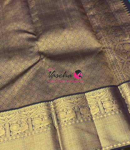 Pure Vintage Korvai Kanchipuram Silk Saree - Peacock Blue & Navy Blue Combo - VVPS021