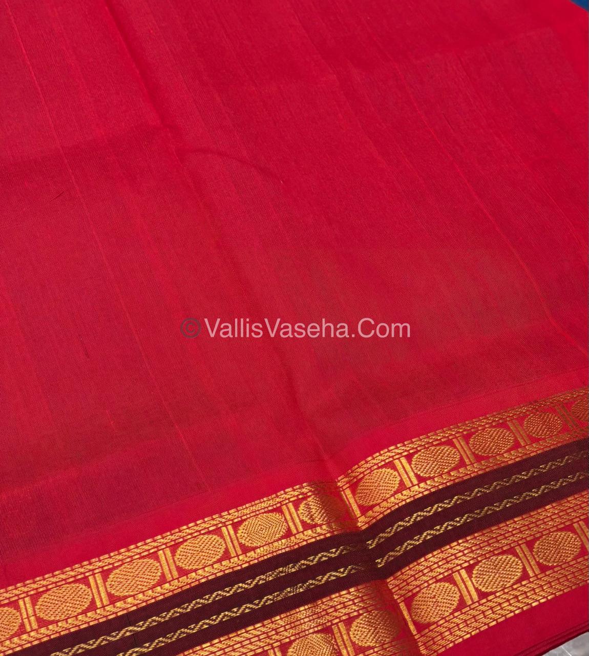 Pure Korvai Silk Cotton Saree - Blue with Red - VVKSC004