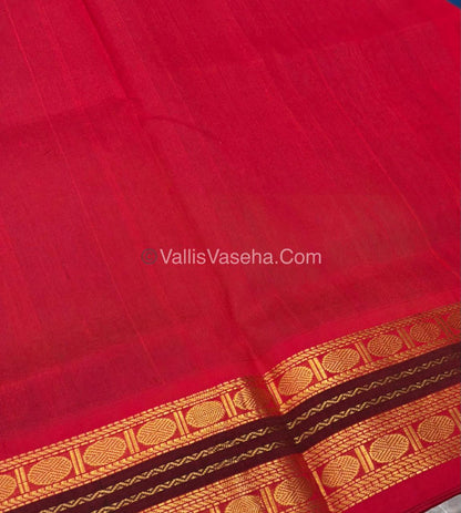 Pure Korvai Silk Cotton Saree - Blue with Red - VVKSC004