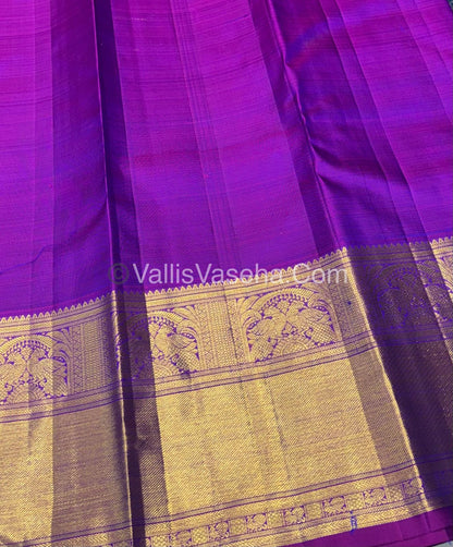 Pure Kanchipuram Silk Saree - Peacock Blue & Purplish Pink Combo - VVPS040