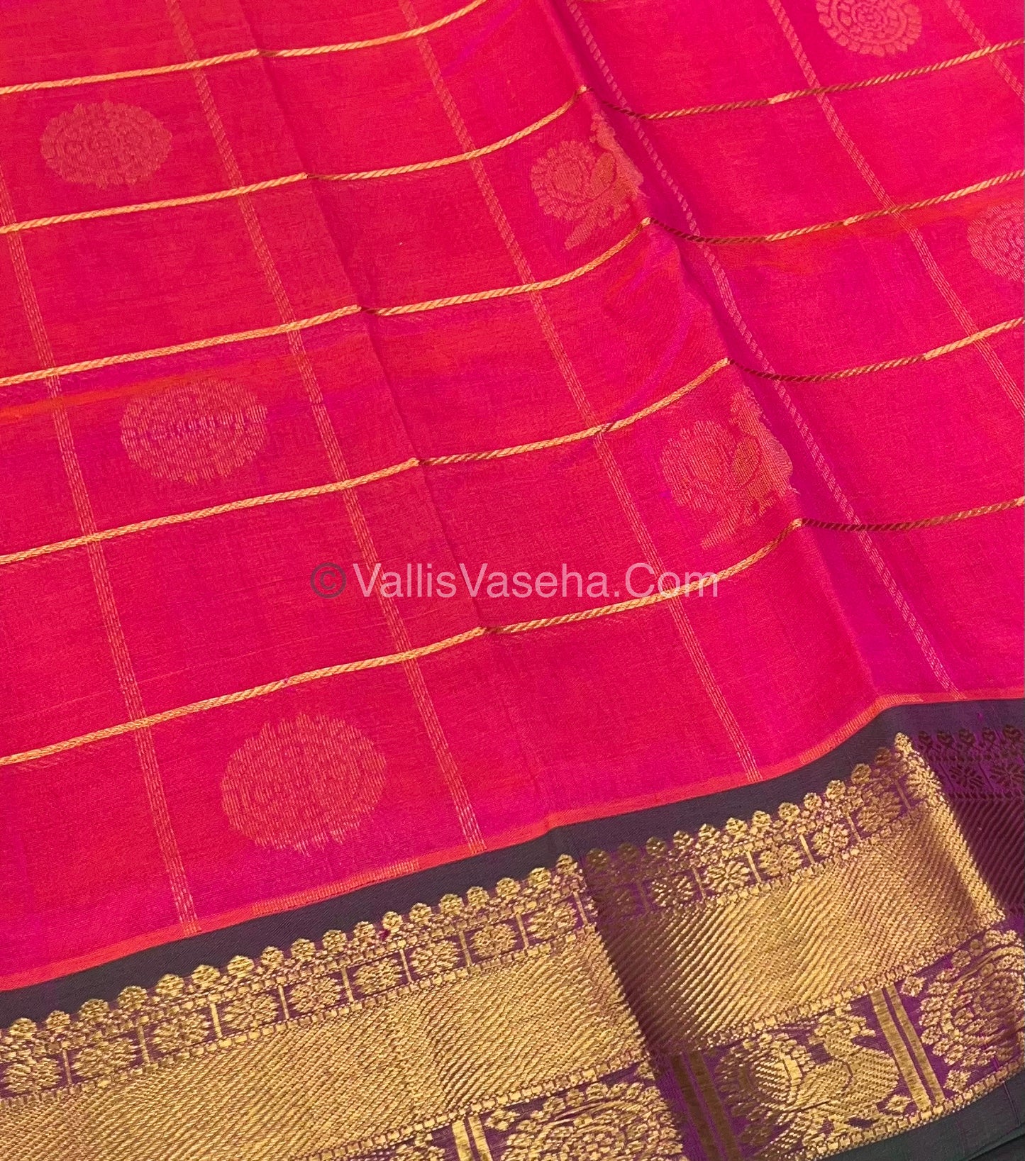 Pure Silk Cotton Saree - Mayil & Chakkaram Design -  Pink With Green Shade - VVMC001