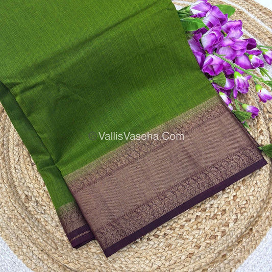 Bamboo Silk Saree - Green with wine Shade - VVBSS012