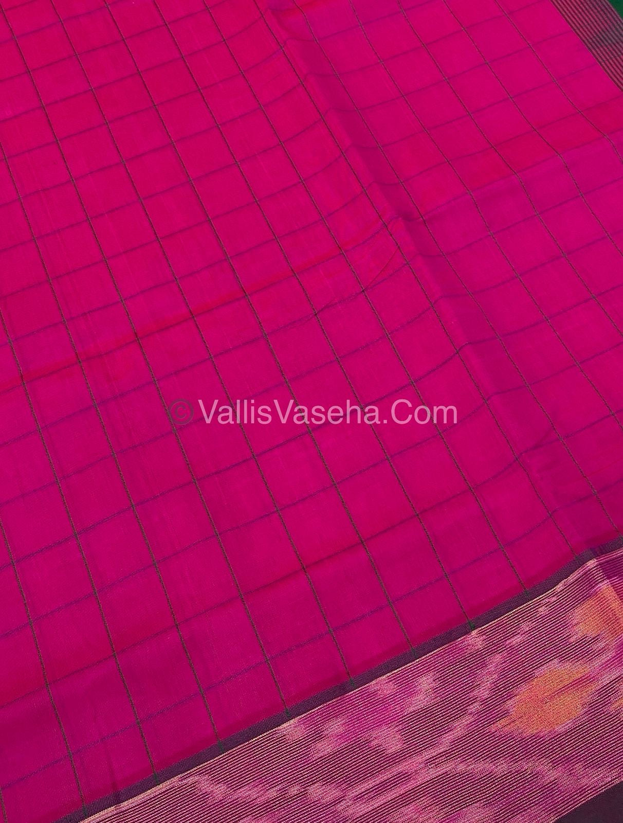 Semi Silk Cotton Saree - Pink & Dark Green   - VVSSC001