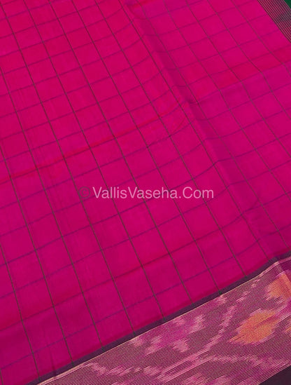 Semi Silk Cotton Saree - Pink & Dark Green   - VVSSC001