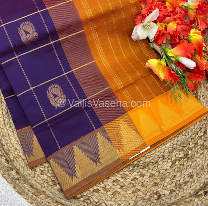 Semi Silk Cotton Saree -  Dark Violet  with mustard Shade - VVSSC002