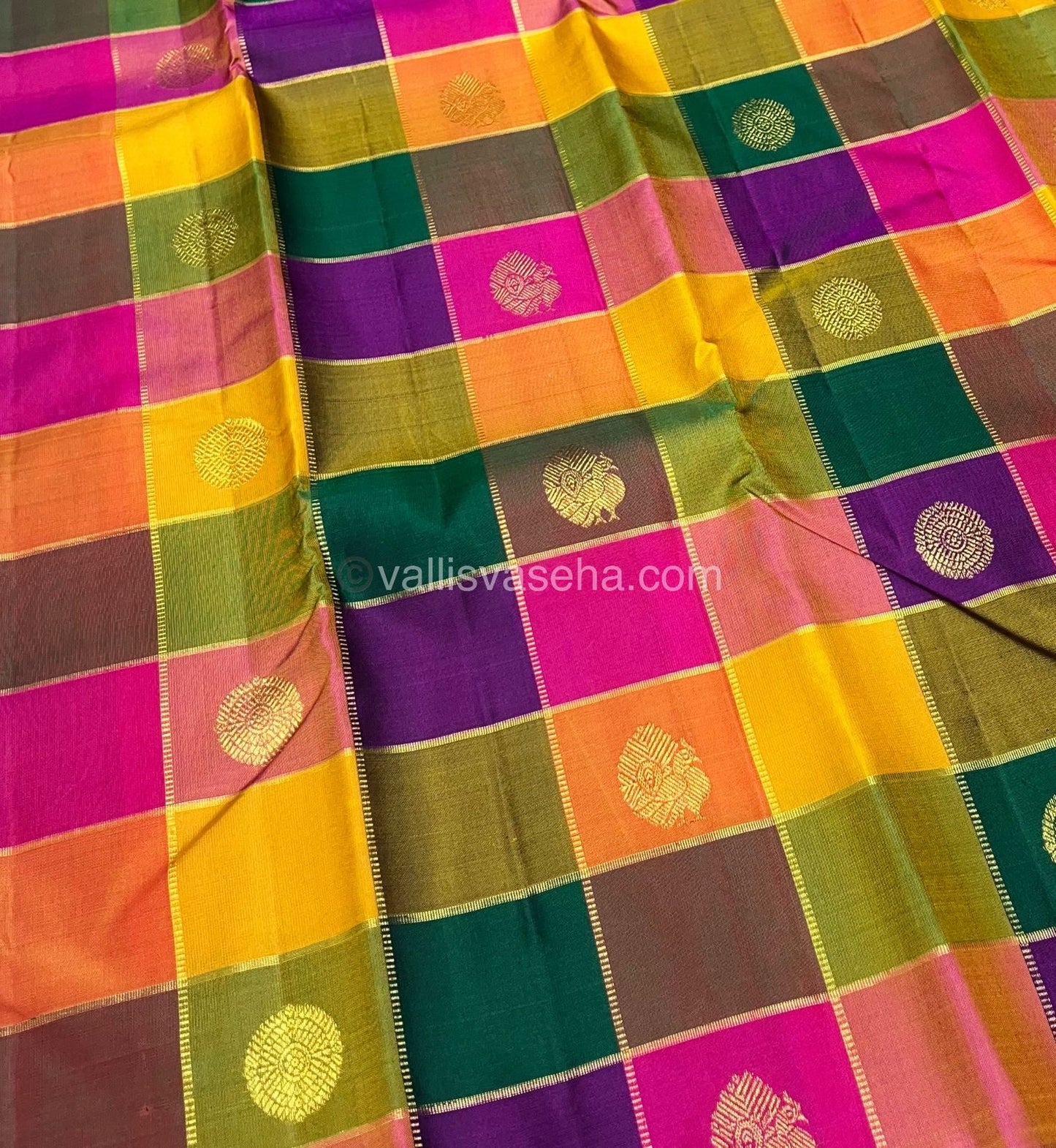 Pure Kanchipuram Silk Saree - Pazhum Pazhamum Checks - VVPS006