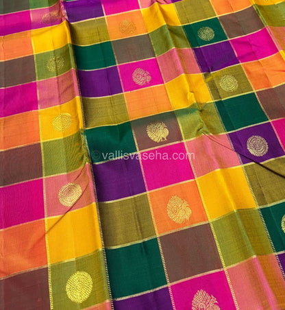 Pure Kanchipuram Silk Saree - Pazhum Pazhamum Checks - VVPS006