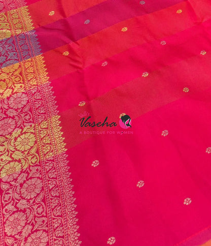 Semi Soft Silk  - Madras Checks Pattern - Pink Shade  - VVSSS042
