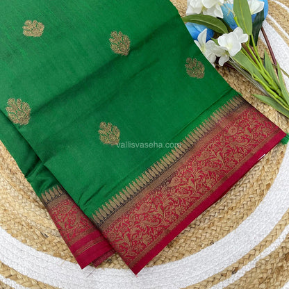 Bamboo Silk Saree - Dark Green With Red Shade - VVBSS001