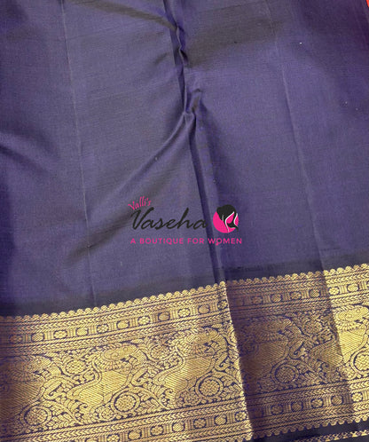 Pure Vintage Korvai Kanchipuram Silk Saree - Orangish Peach With Blue - VVPS102