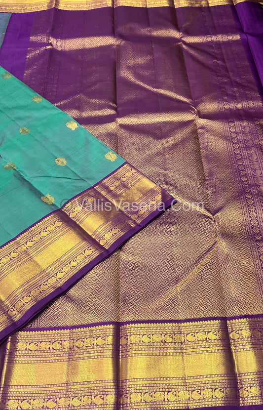 Pure Kanchipuram Silk Saree - Greyish Green & Purple Shade - VVPS014