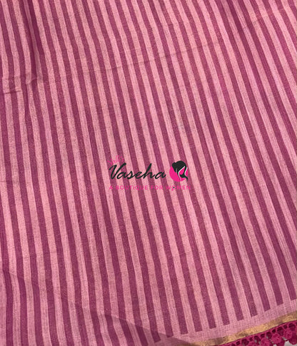 Linen Tissue Saree -  Light & Dark Combo - Pink Shade - VVLTS005