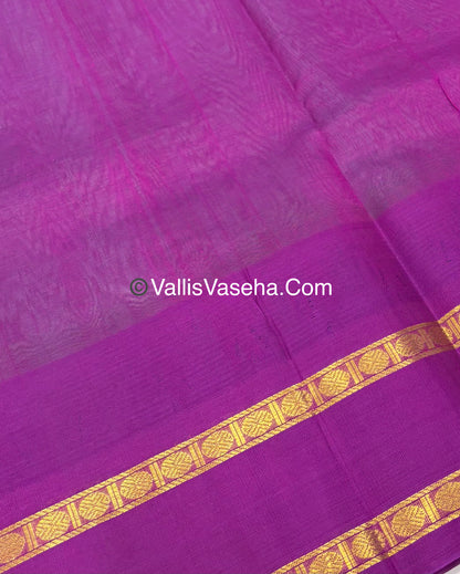 Pure Korvai Silk Cotton  - Retta Petta Border - Blue & Purple - VVKSC037