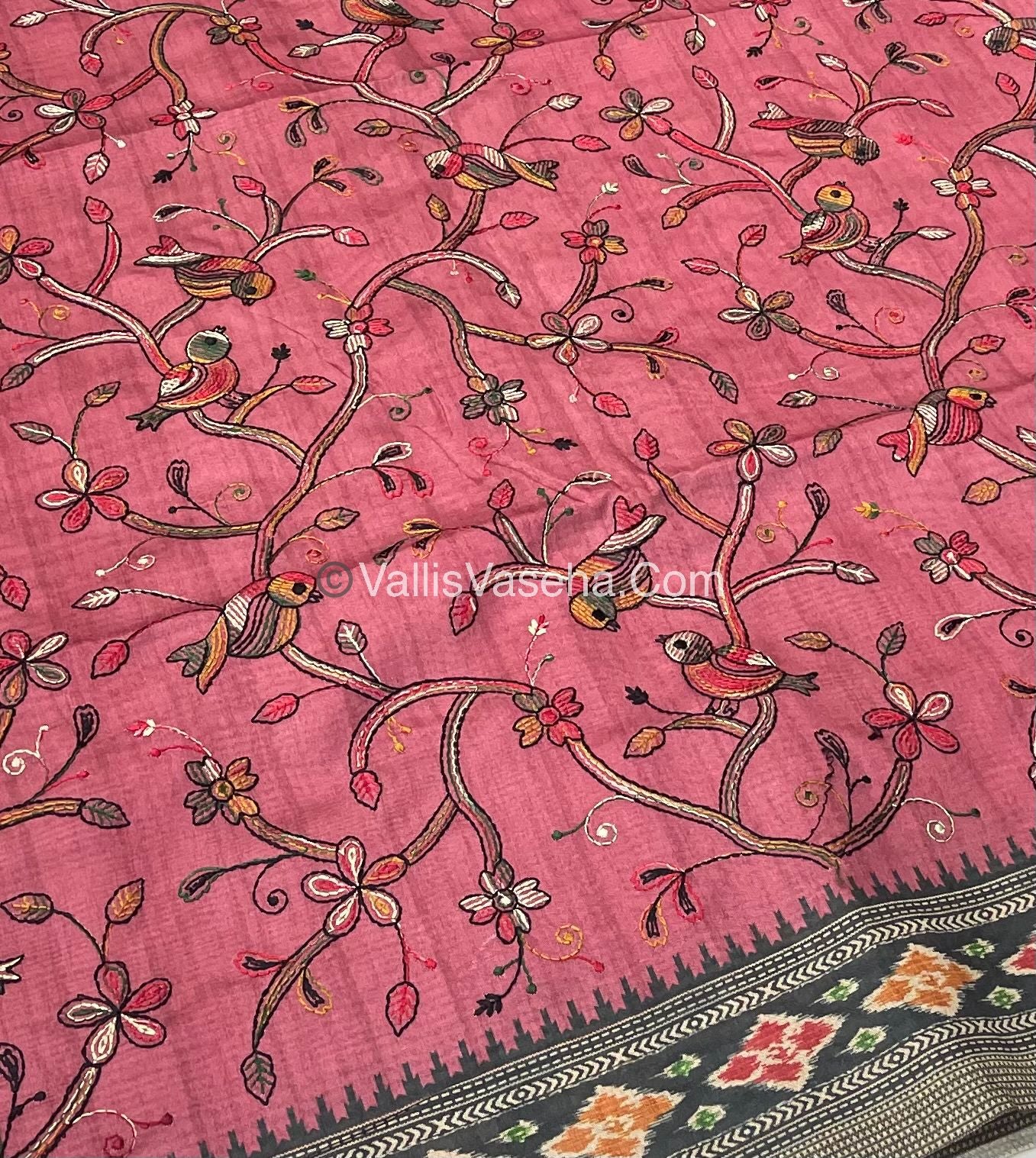 Semi Tussar - Kantha Work Embroidery - Light Pink Shade - VVSTK001