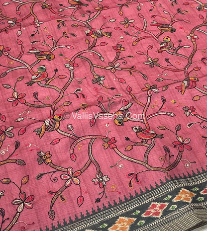 Semi Tussar - Kantha Work Embroidery - Light Pink Shade - VVSTK001