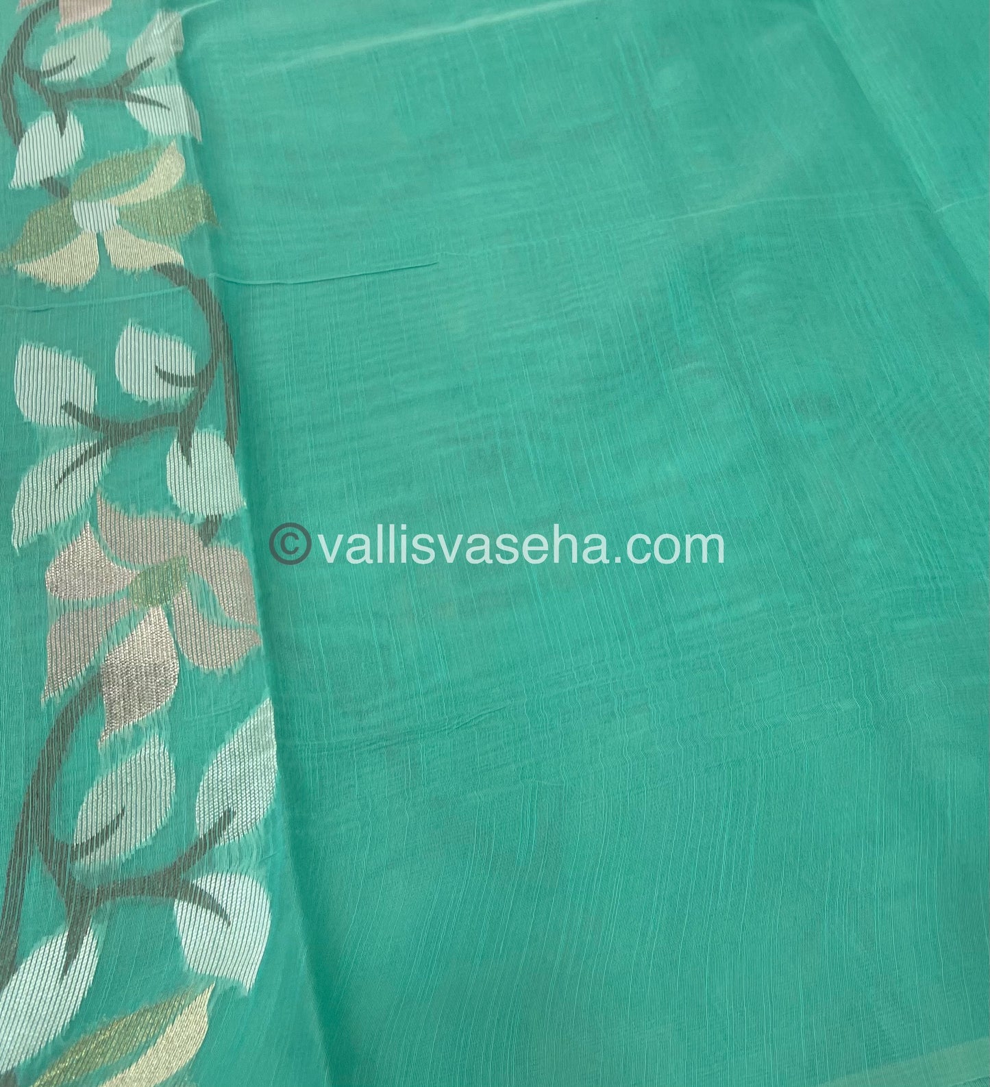 Semi Raw Silk with Jamdhani Design Weaving  - sea green Shade - VVRS001