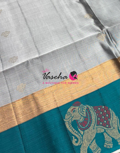 Half Mixed Soft Silk Saree - Grey & Blue - VVPSS028
