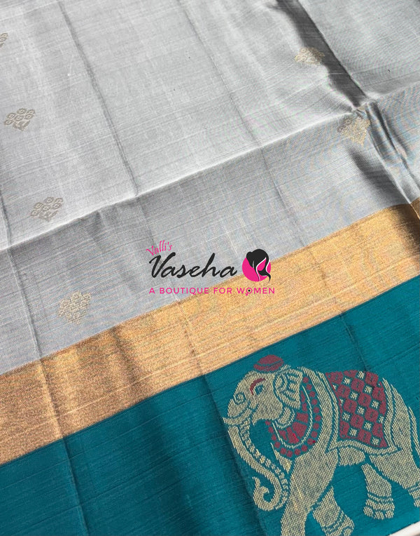 Half Mixed Soft Silk Saree - Grey & Blue - VVPSS028