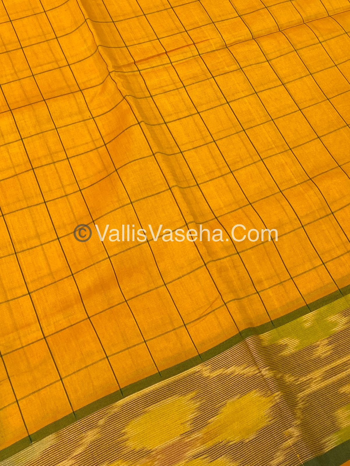 Semi Silk Cotton Saree - Yellow & Green  - VVSSC001