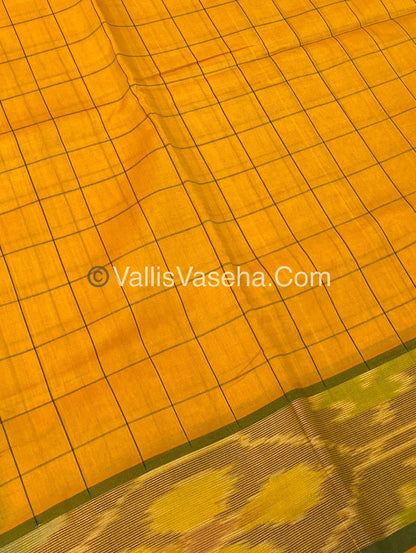 Semi Silk Cotton Saree - Yellow & Green  - VVSSC001