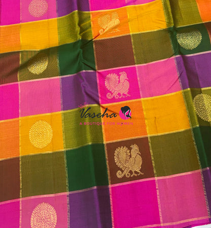 Pure Kanchipuram Silk Saree - Pazhum Pazhamum Checks - VVPS017