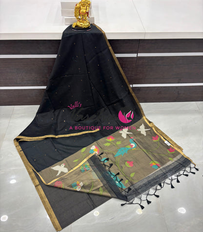 Semi Duppion Tussar Silk Saree | Black Shade |VVSDT001