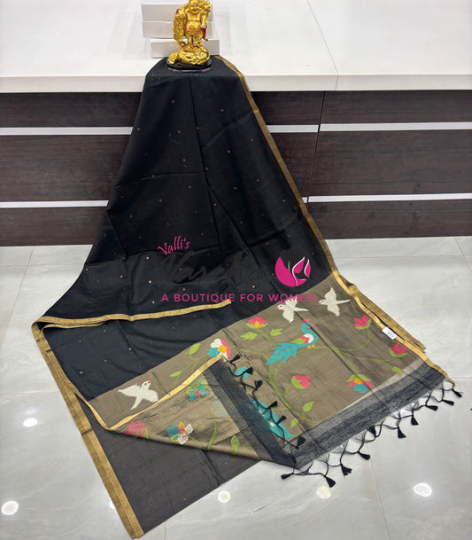 Semi Duppion Tussar Silk Saree | Black Shade |VVSDT001
