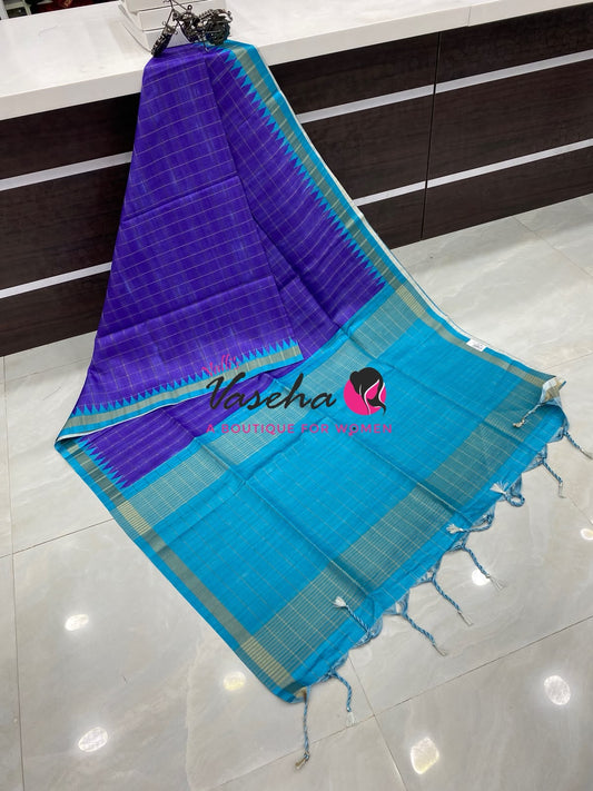 Semi Art Tussar Silk  / Art Silk - Purple  & Blue  - VVATS008