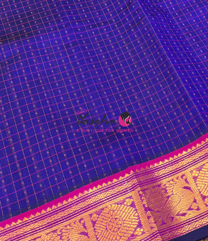 Pure Silk Cotton Saree - Blue With Red - Lakshadeepam Design - VVPLD001