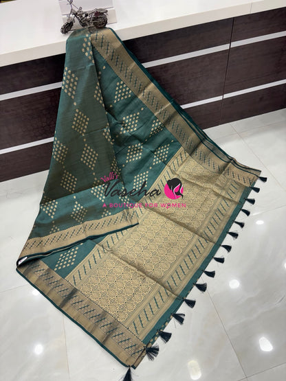 Semi Tussar Silk - Grand Pallu  - Green Shade - VVSTS071