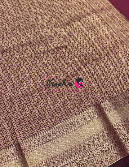 Semi Kanchi Silk  - Lemon Yellow & - Maroon - VVSKS007