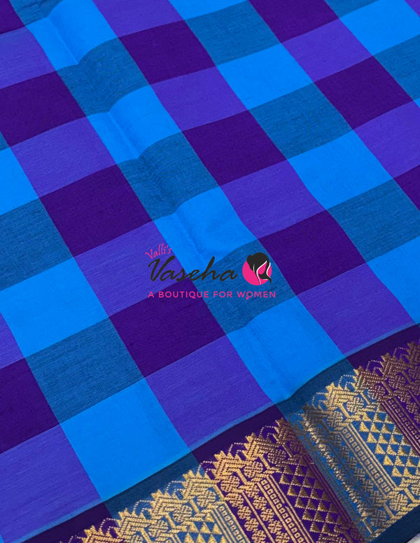 Semi Silk Cotton Saree |  Pazhum Pazhamum Checks Design |VVSSC018
