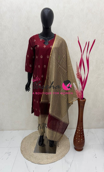 Readymade 3pc Set - Raw Silk Cotton - VVRMS018