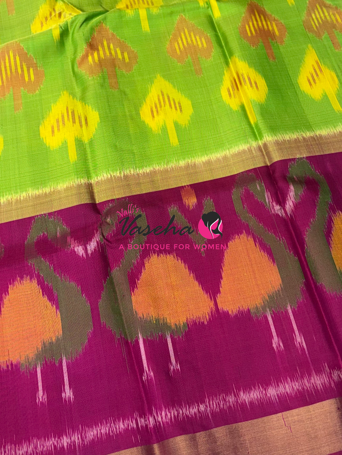 Pure Soft Silk Saree  - Pochampally Weaving - Green & Pink Combo - VVPSS110
