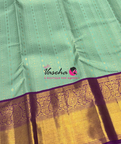 Pure Vintage Korvai Kanchipuram Silk Saree - Light Pastel Green & Purple Combo - VVPS038