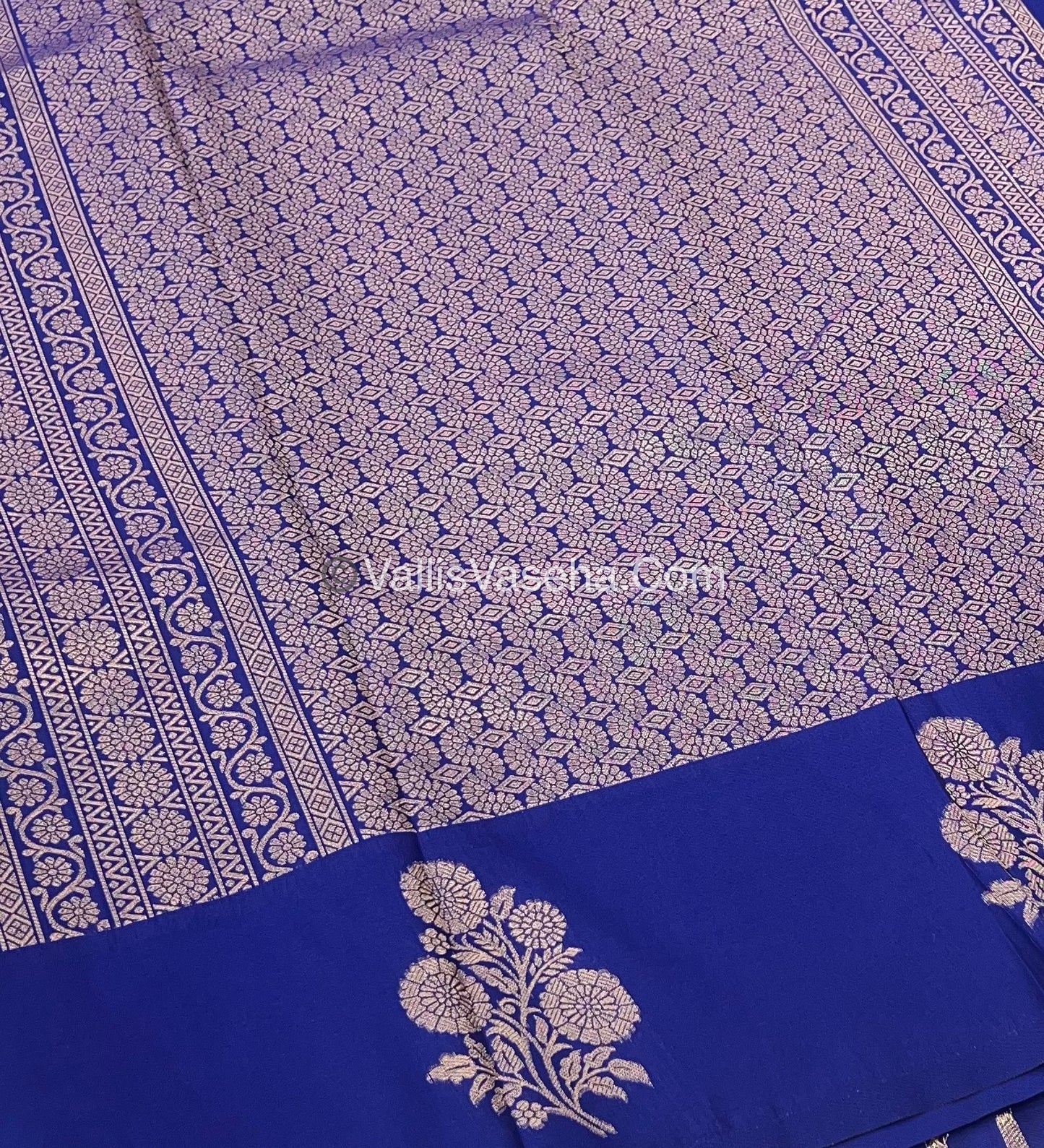 Semi Soft Silk - Flower  Butta Border - Blue Shade -VVSSS016