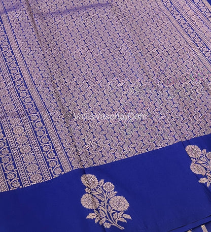 Semi Soft Silk - Flower  Butta Border - Blue Shade -VVSSS016