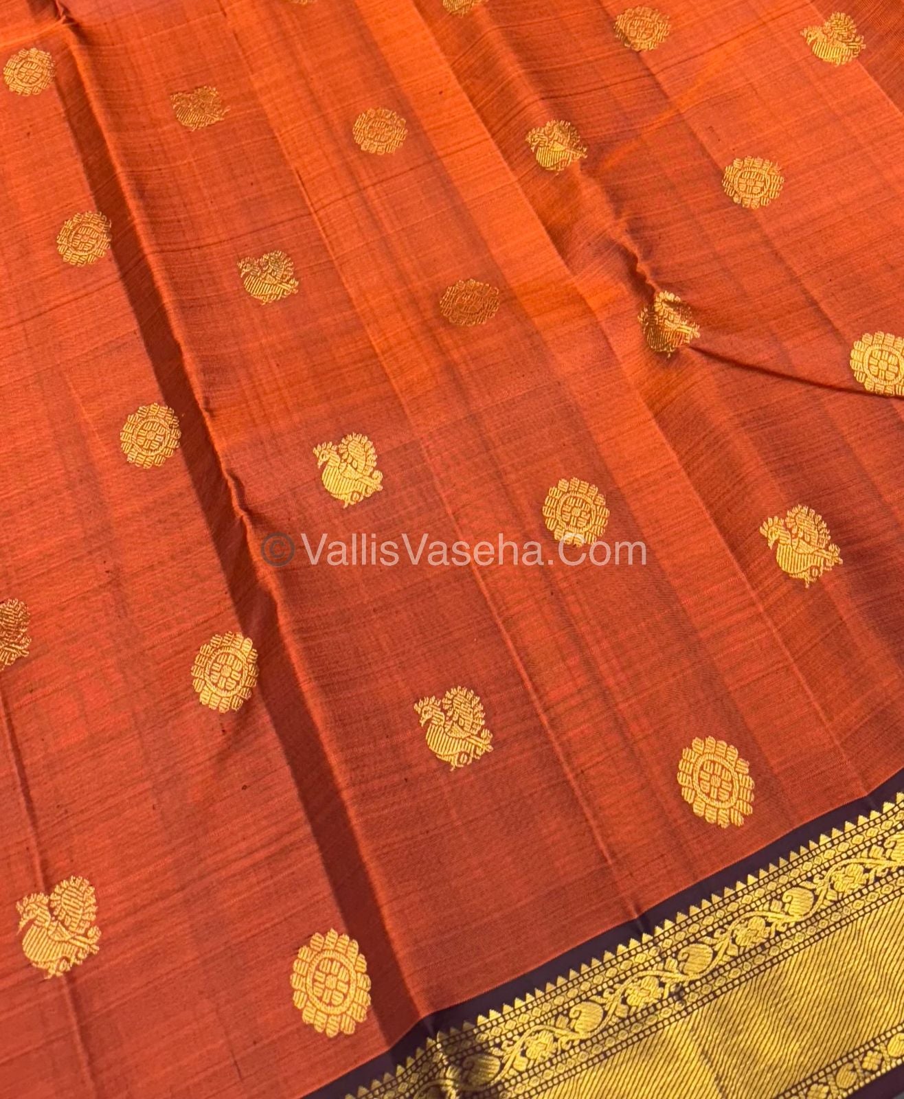 Pure Kanchipuram Silk Saree - Dark Rust Orange with Wine Brown Combo - VVPS021