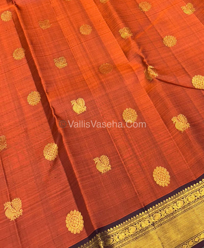 Pure Kanchipuram Silk Saree - Dark Rust Orange with Wine Brown Combo - VVPS021