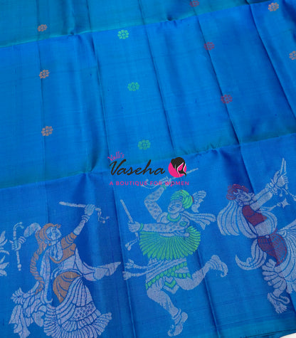 Pure Soft Silk Saree  - Blue With Cream Combo - VVPSS139