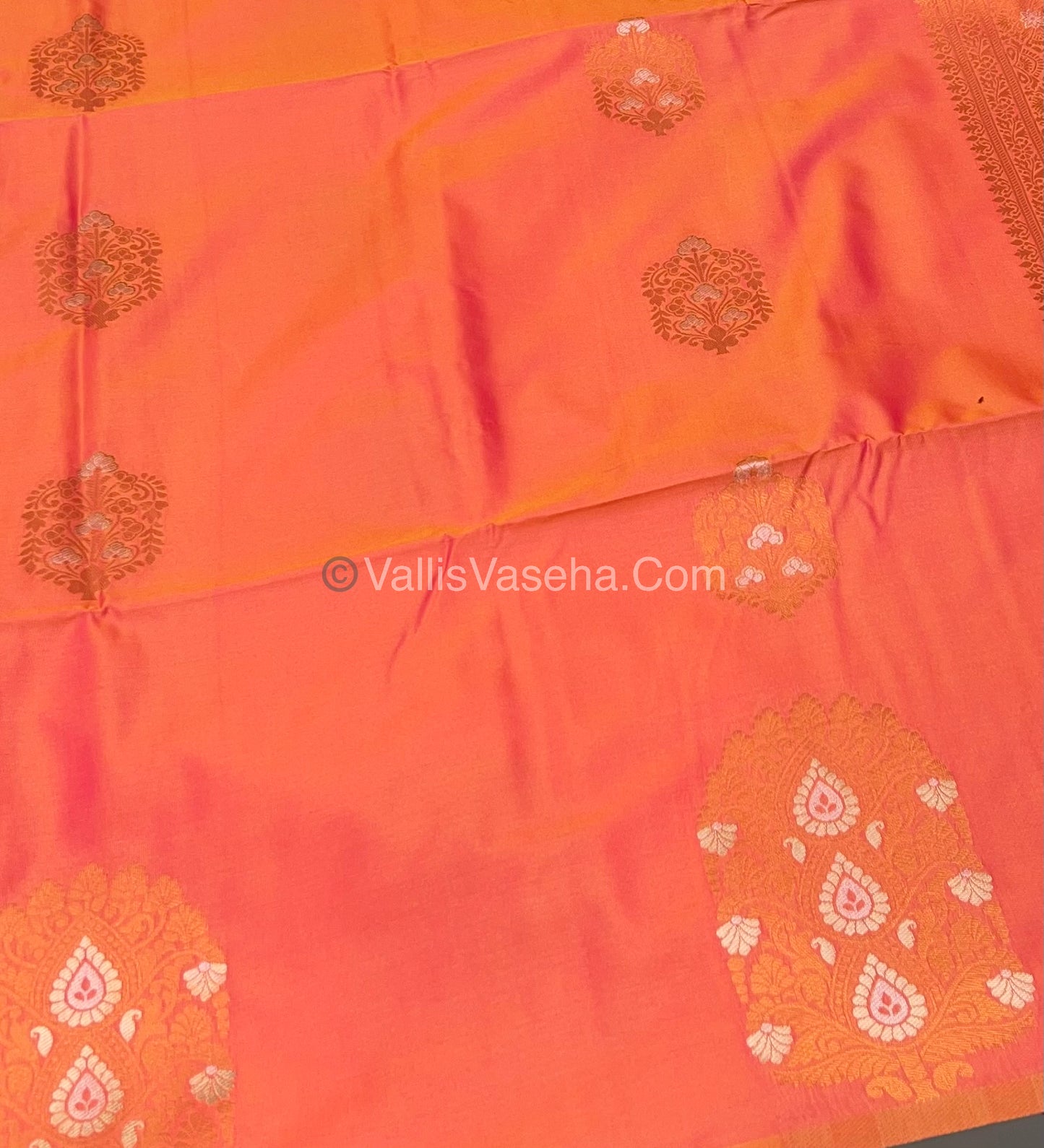 Semi Soft Silk - Border Butta - Peachish Gold  Shade -VVSSS010