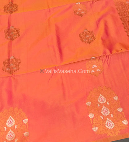 Semi Soft Silk - Border Butta - Peachish Gold  Shade -VVSSS010