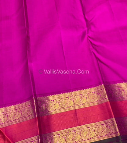 Pure Vintage Korvai Kanchipuram Silk Saree - Peacock Blue & Pink Combo - VVPS038