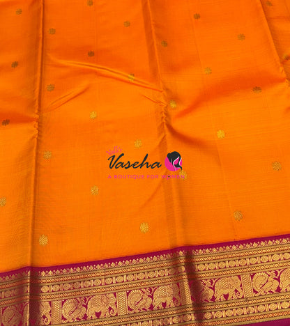 Pure Vintage Korvai Kanchipuram Silk Saree - Mango Yellow & Pink Combo - VVPS046