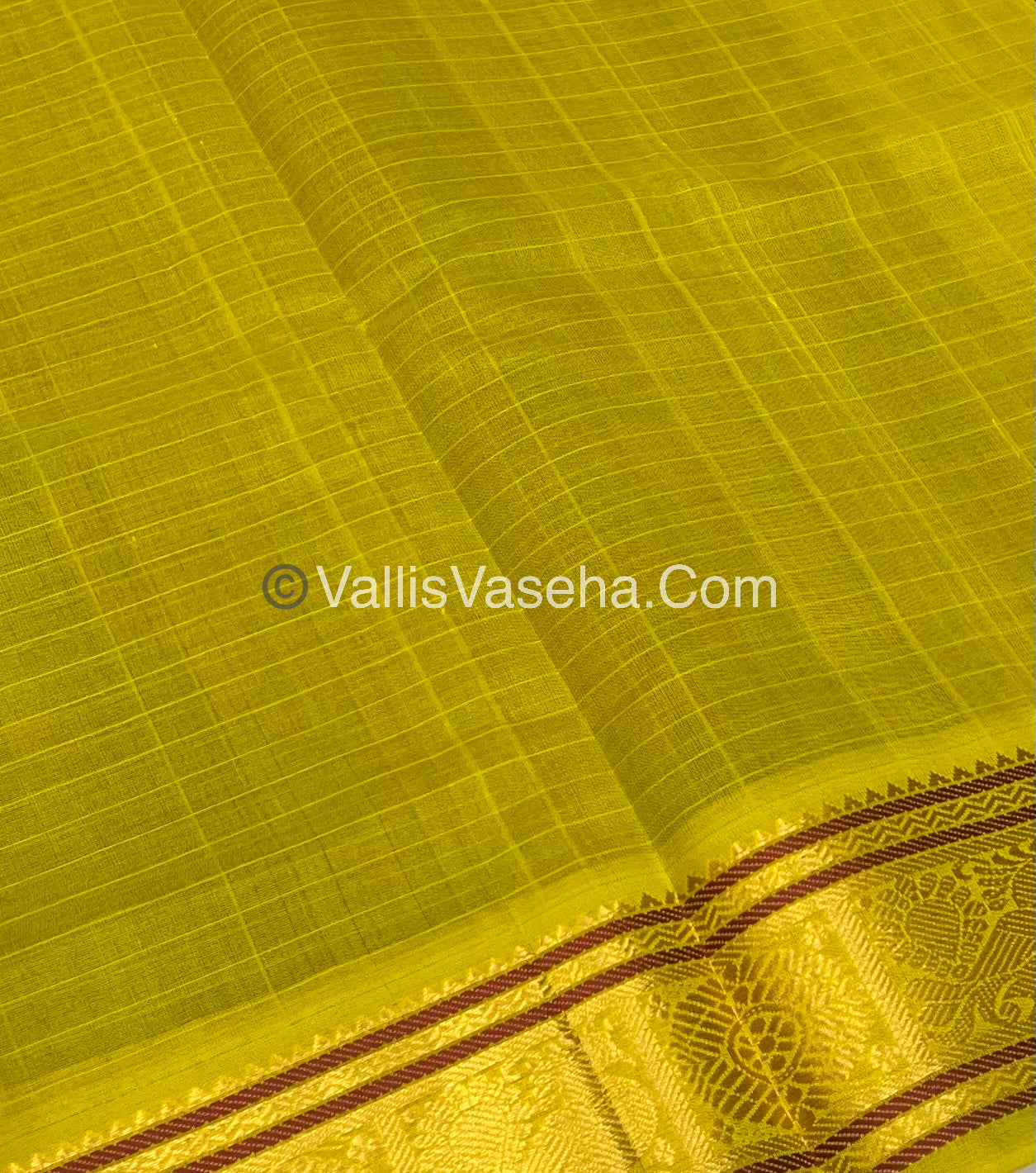 Pure Silk Cotton Saree - Brown With Lemon Yellow Shade - Lakshadeepam Design - VVPLD001