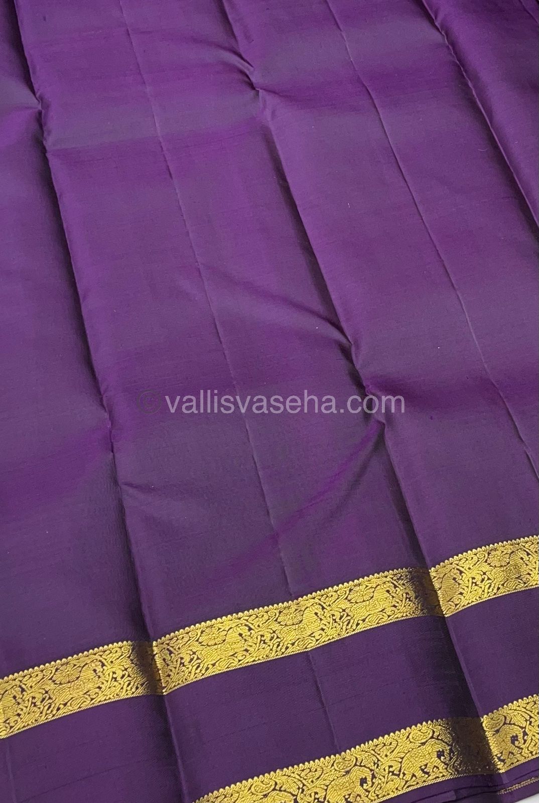 Pure Kanchipuram Silk Saree - Double tone Green with Wine Color mixed Purple Shade - Retta Petta Border - VVPS008