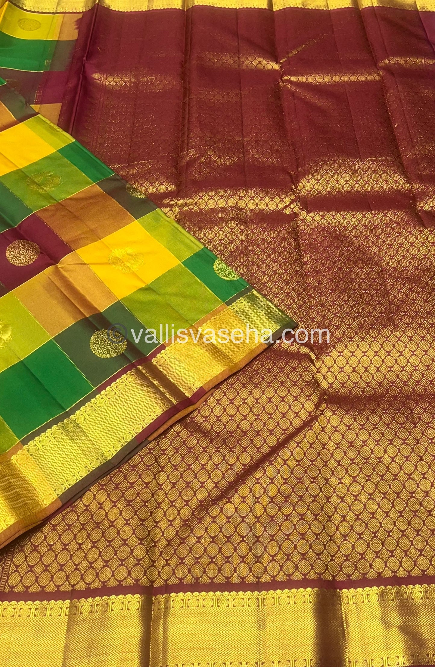 Pure Kanchipuram Silk Saree - Pazhum Pazhamum Checks - VVPS017