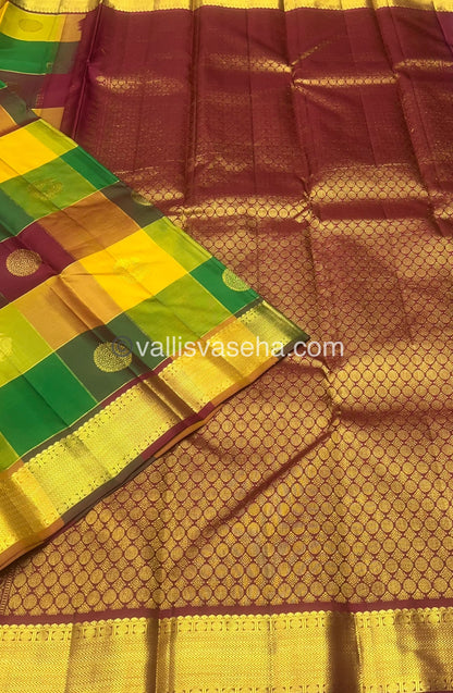 Pure Kanchipuram Silk Saree - Pazhum Pazhamum Checks - VVPS017